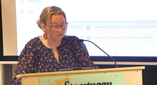 Hilde Danielsen kom med krass kritikk av utsettelsesforslaget som ble vedtatt.
Foto: Fjell-TV Skjermbilde 2025-10-30 102851