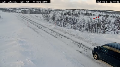 Skjermdump Statens Vegvesens Web-kamera på Langsvola. Skjermbilde 2026-03-04 kl. 08.00.45