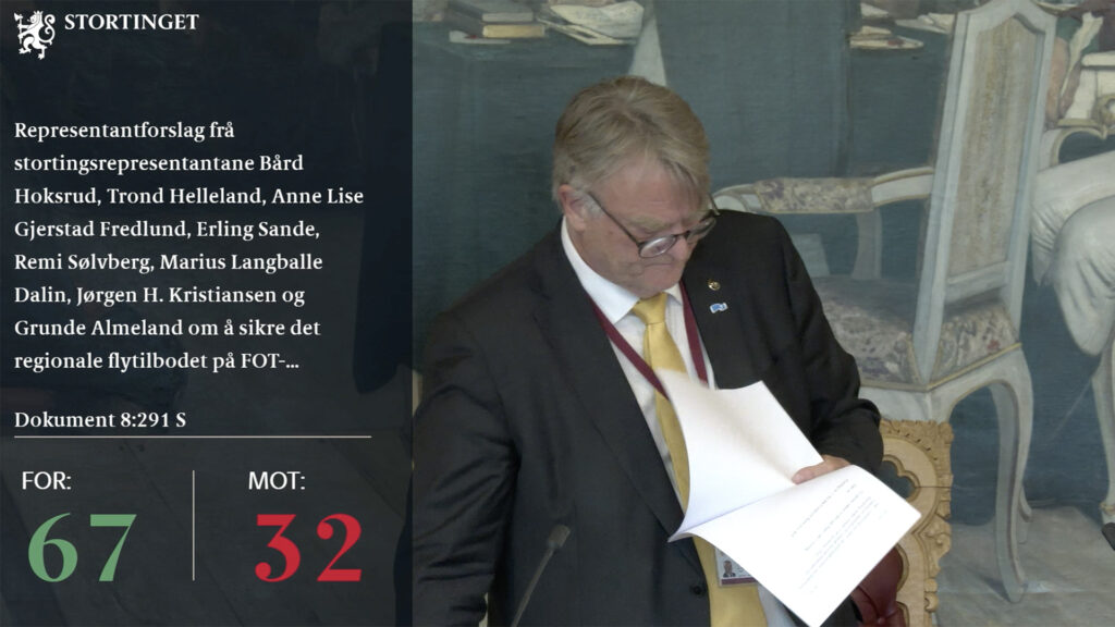 Skjermdump fra Stortingets Direktesending. Vedtaksbilde