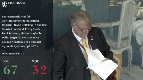 Skjermdump fra Stortingets Direktesending. Vedtaksbilde