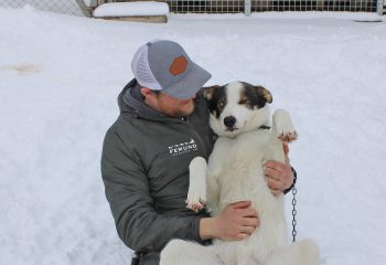 Klas Sommer sammen med en av hundene sine. Foto: Tove Østby